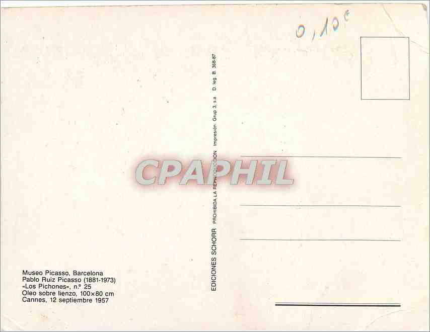 CPA Museo Picasso Barcelona Pablo Ruiz Picasso Cannes  — Rückseite