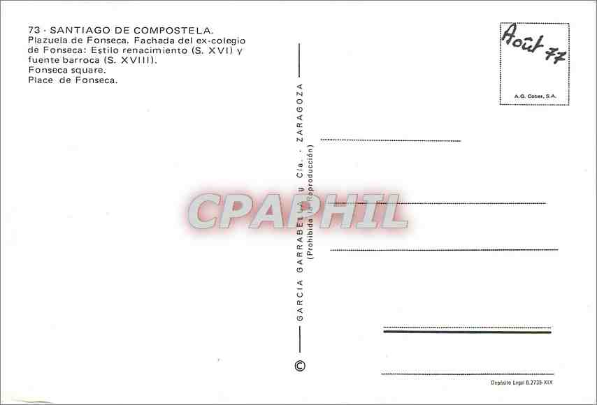 CPM Santiago de Compostela Place de Fonseca  — Back