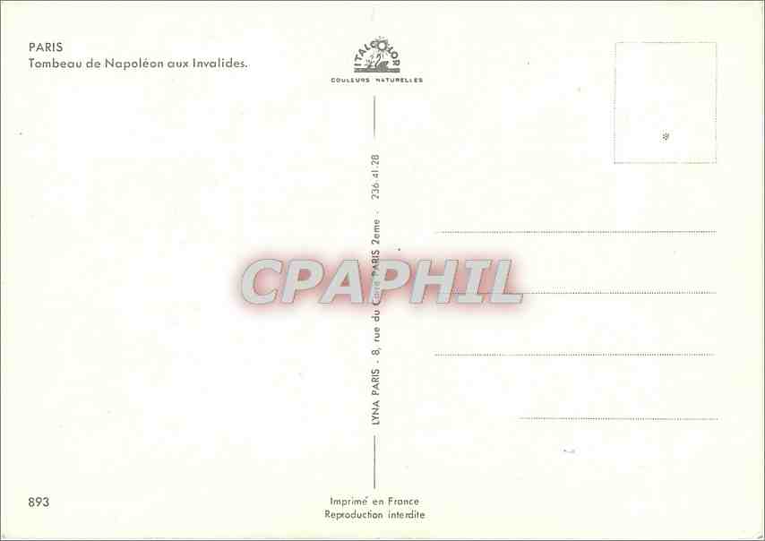 CPM Paris Tombeau de Napoleon aux Invalides  — Rückseite