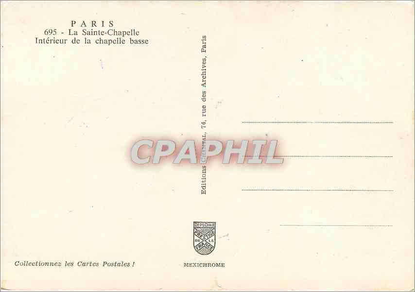 CPM Paris La Sainte Chapelle Interieur de la chapelle basse  — Verso