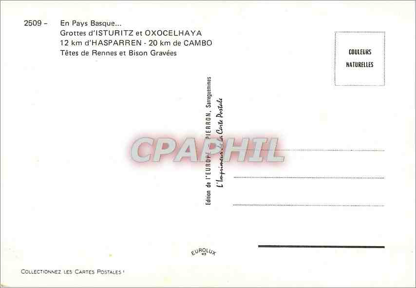 CPM Grottes d'Isturitz et d'Oxocelhaya Tetes de Rennes et Bison Gravees  — Rückseite