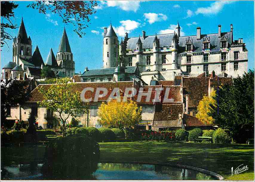 CPM Loches Indre et Loire L'Eglise Saint Ours et les Logis ROyaux du Chateau vus du jardin public 