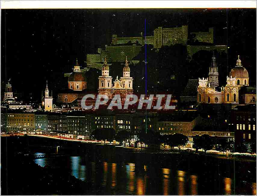 CPM Salzburg die Festspielstadt bei Nacht Altstadt und Salzach 