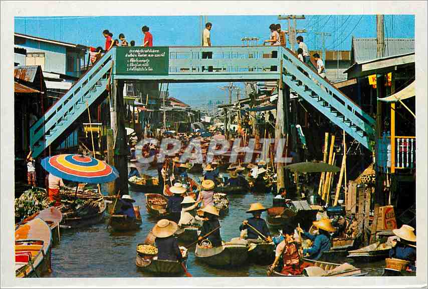 CPA Floating Market and Wooden Bridge Crossing Canal of Damnernsaduak Rajburi Province Thailand 