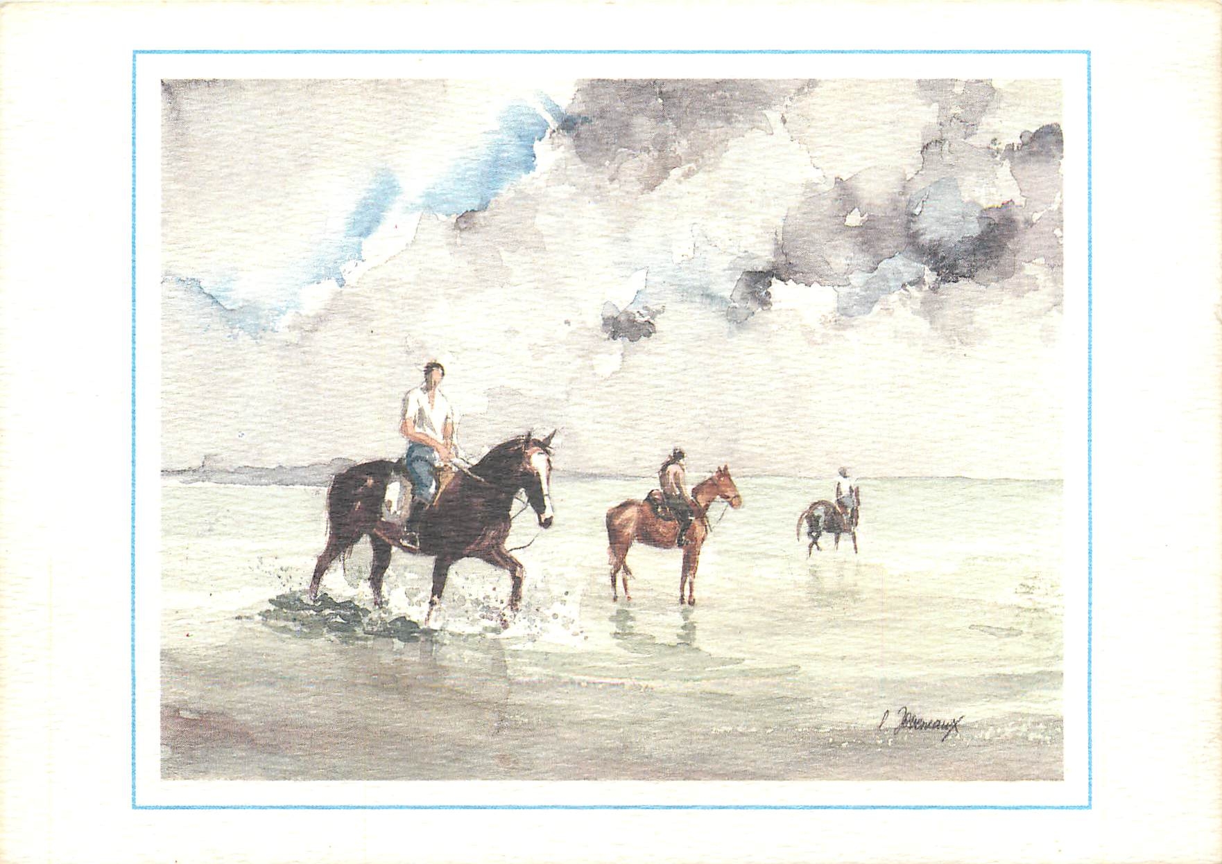 CPA Cavaliers sur la greve Chevaux