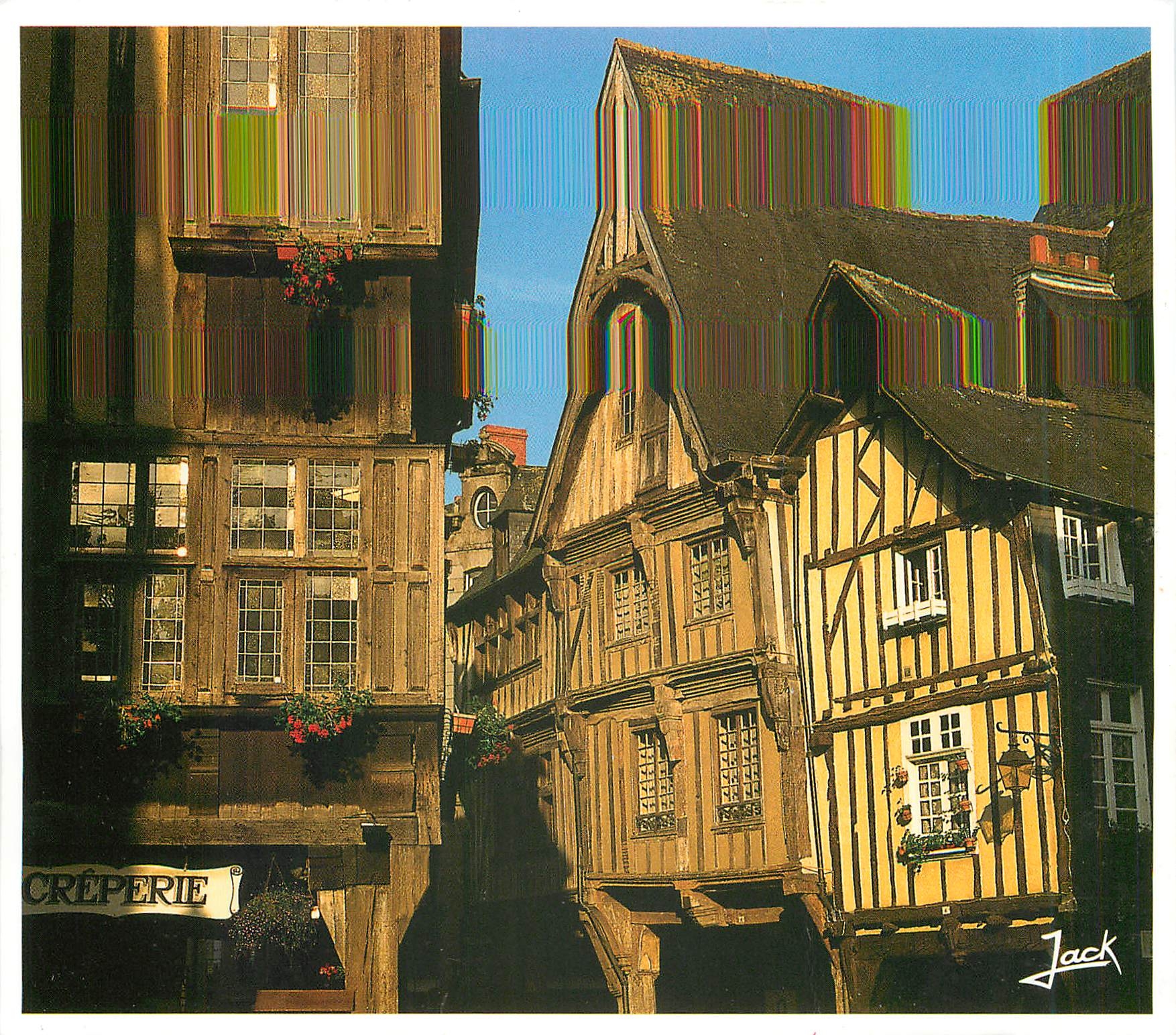 Dinan (Côtes-d'Armor) — Vieilles maisons à porches de la rue de l'Apport — Éditions d'Art Louanne