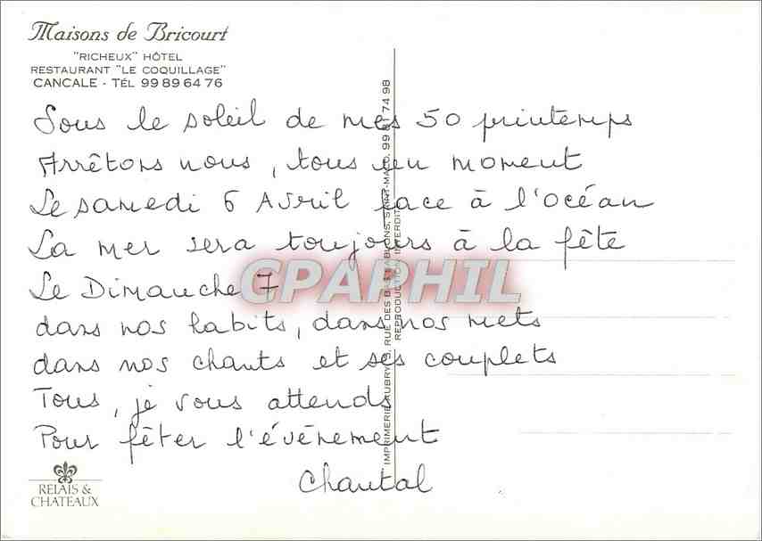 Château de Bricourt — Cancale — Imprimerie Relais & Châteaux — Achterkant