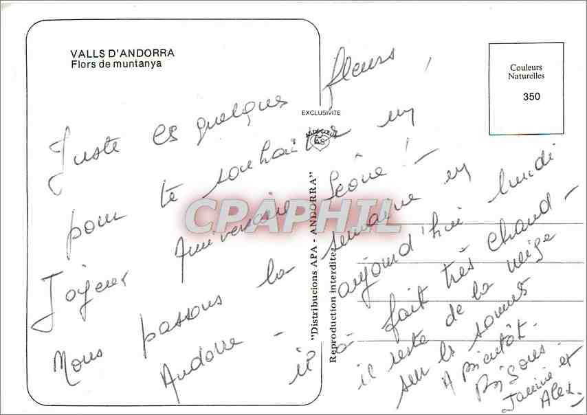 CPA Valls d'Andorra Flors de muntanya  — Rückseite