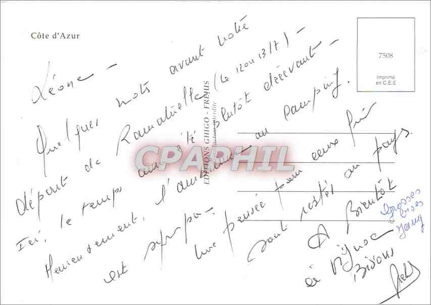 CPA Cote d'Azur  — Verso