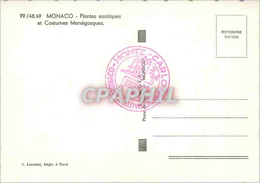 Jardin de cactus — Monaco — A. Leconte, Impr. à Paris — Achterkant