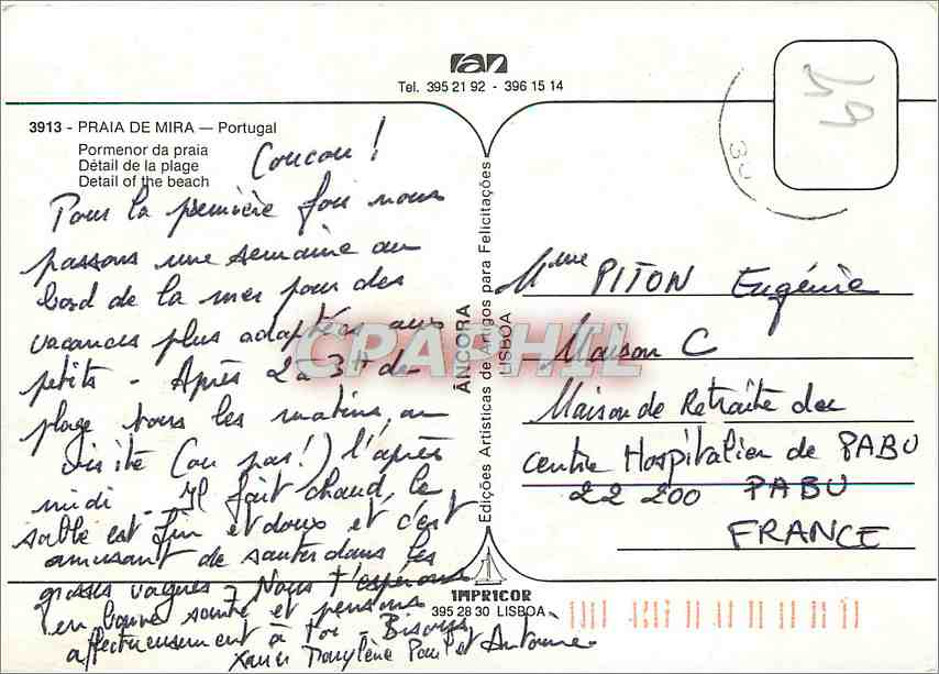 CPA Praia de Mira Portugal  — Rückseite