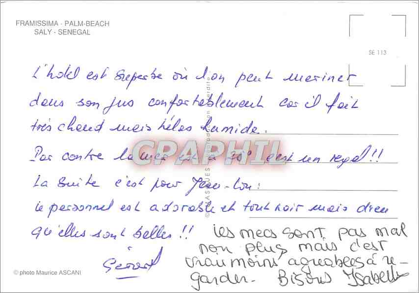 CPA Hotel Palm Beach Sally Senegal  — Rückseite