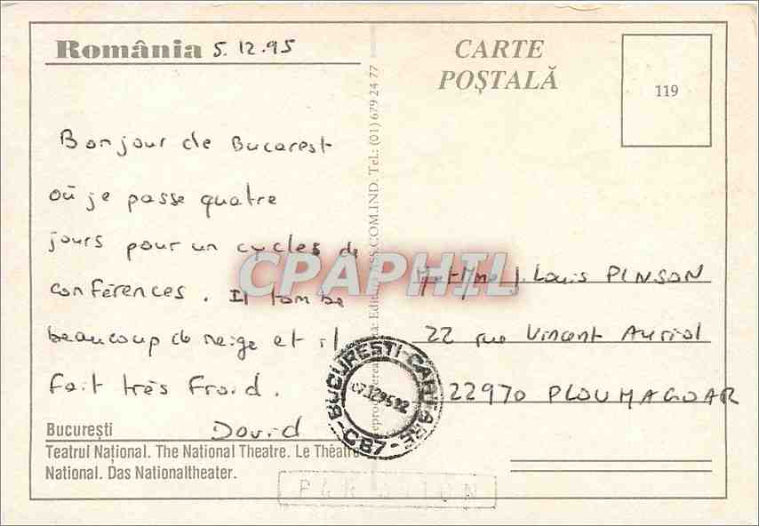CPA Romainia Bucureste Le Theatre National  — Back