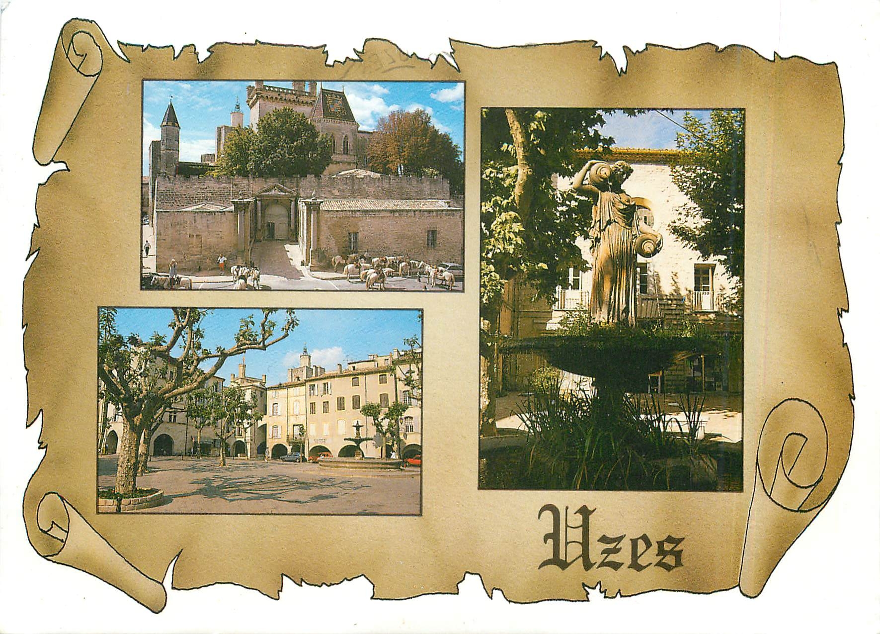CPA Uzes Duches Place aux herbes Fontaine Verseau 