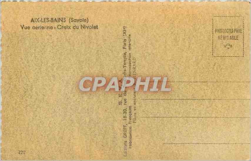 CPA Aix les Bains Savoie Vue aerienne Croix du Nivolet  — Rückseite