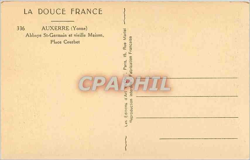 CPA Auxerre Yonne Abbaye St Germain et vieille Maison Place Courbet  — Back