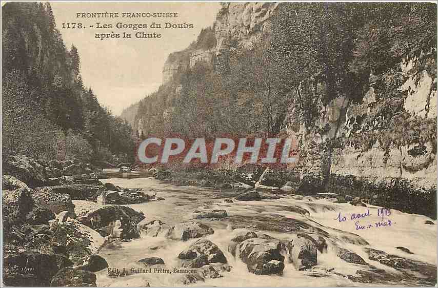 CPA Frontiere Franco Suisse Les Gorgen du Doubs apres la Chute 