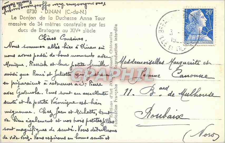 Le Donjon de la Duchesse Anne — Dinan (C.-du-N.) — Éditions d'Art J. Pour — Verso
