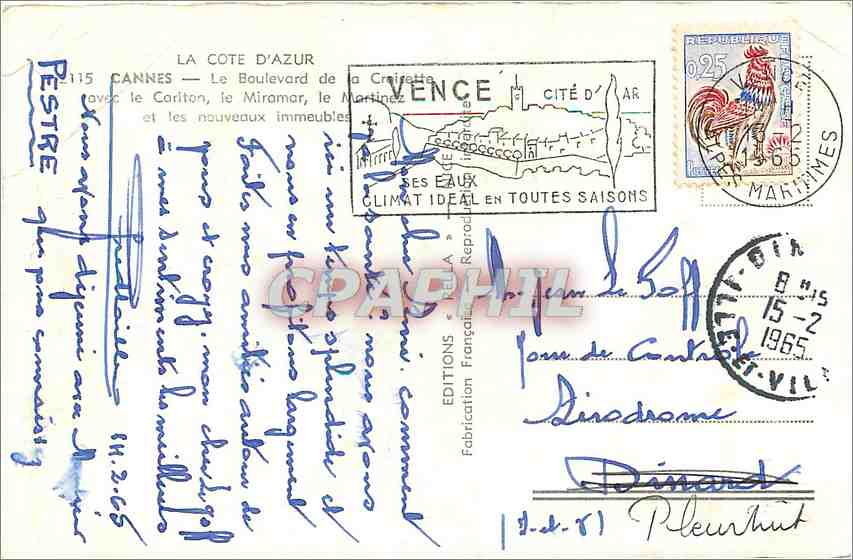 CPA Cannes Le Boulevard de la Croisette avec le Cariton le Miramar le Martinez et les Nouveaux immeu — Rückseite