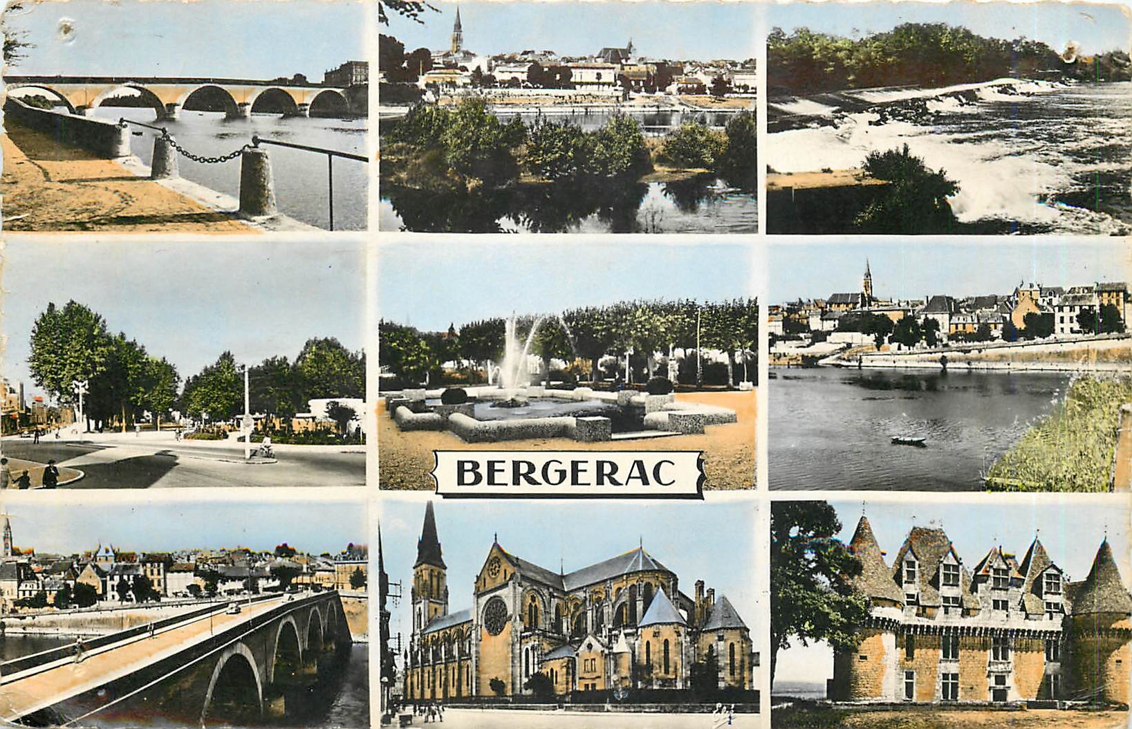 CPA Bergerac De G a D Le Pont L'Eglise Le Chateau de Monbaziliac 