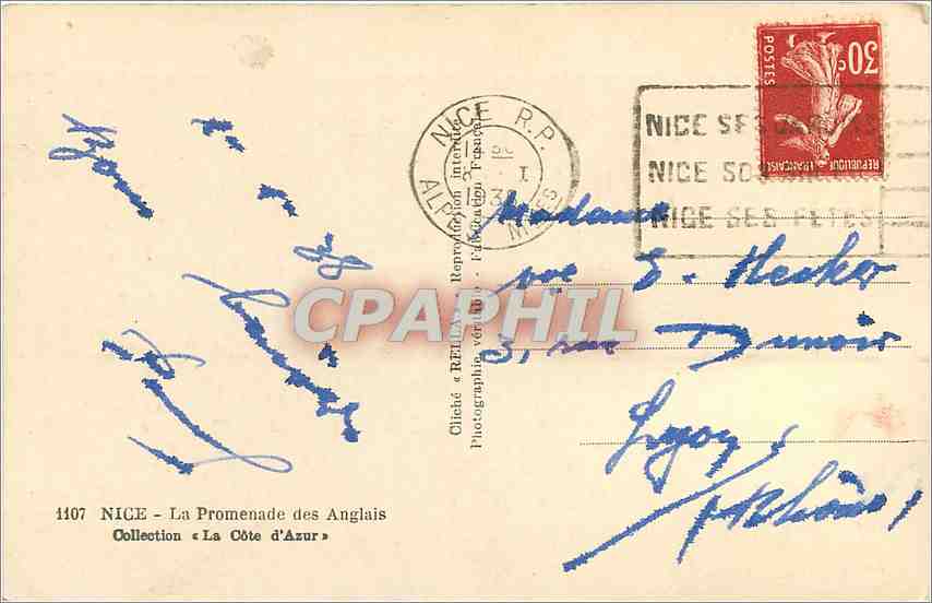 CPA Nice La Promenade des Anglais  — Verso