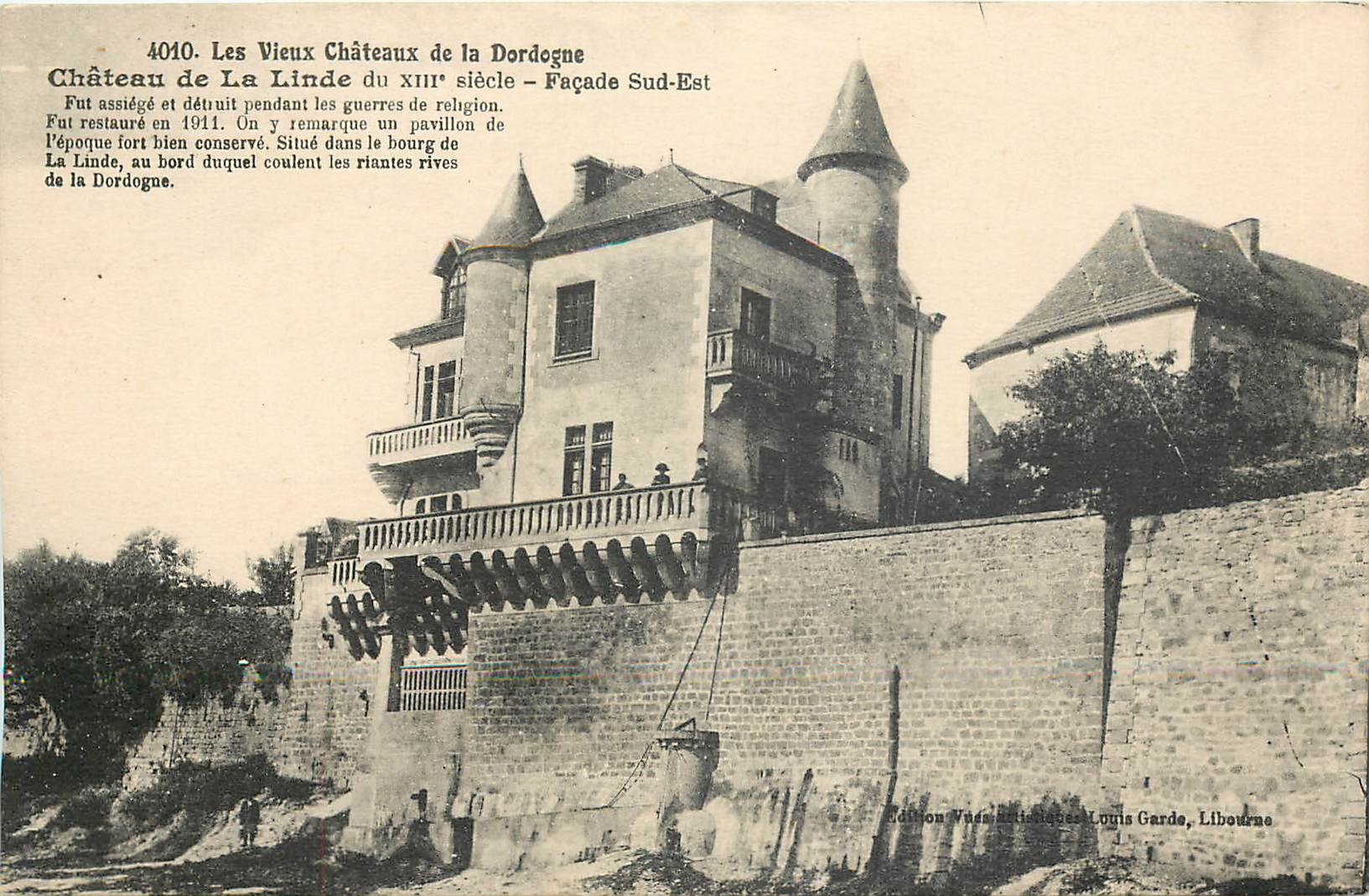 Château de La Linde du XIIIe siècle — Façade Sud-Est — Édition Vues Artistiques Louis Garde, Libourne