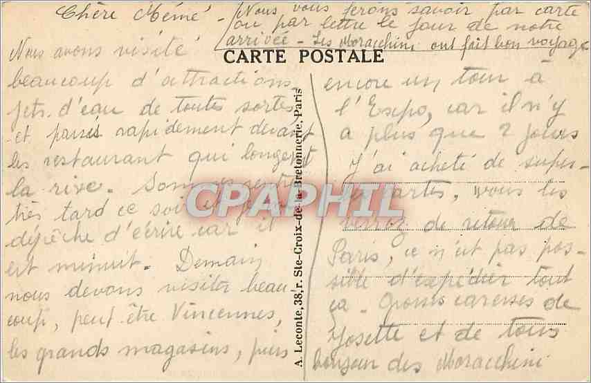 CPA Paris Conciergerie  — Rückseite