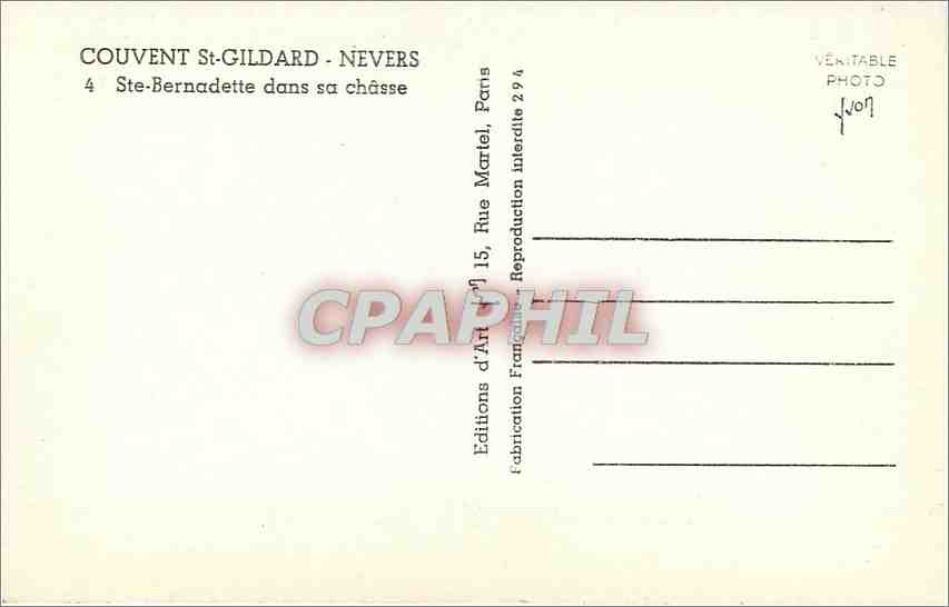CPA Couvent St Gildard Nevers Ste Bernadette dans sa chasse  — Rückseite