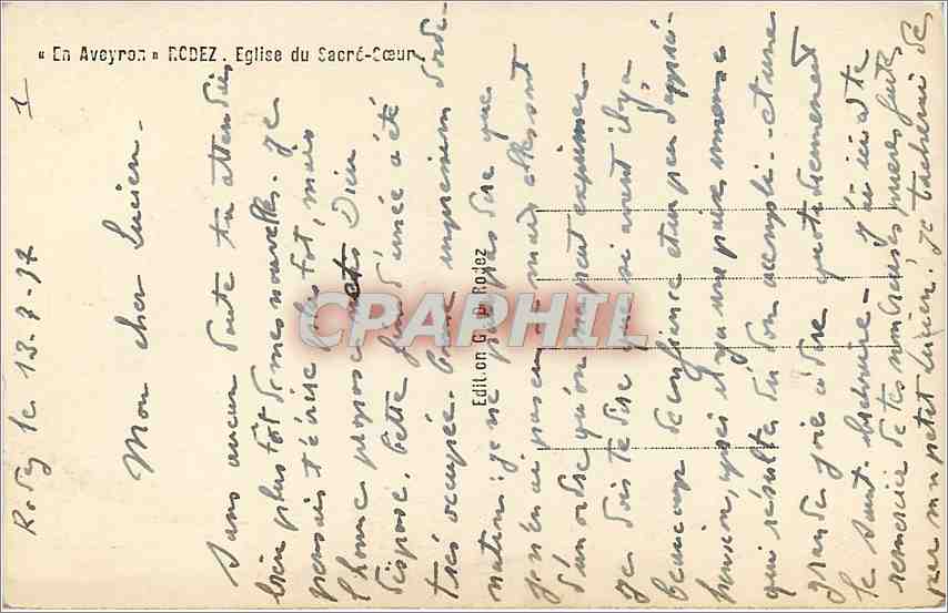 CPA En Aveyron Rodez Eglise du Sacre Coeur  — Rückseite