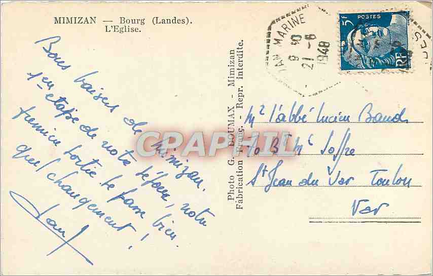 CPA Mimizan Bourg Landes L'Eglise  — Rückseite