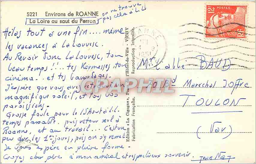 CPA Environs de Roanne La Loire au saut du Perron  — Back