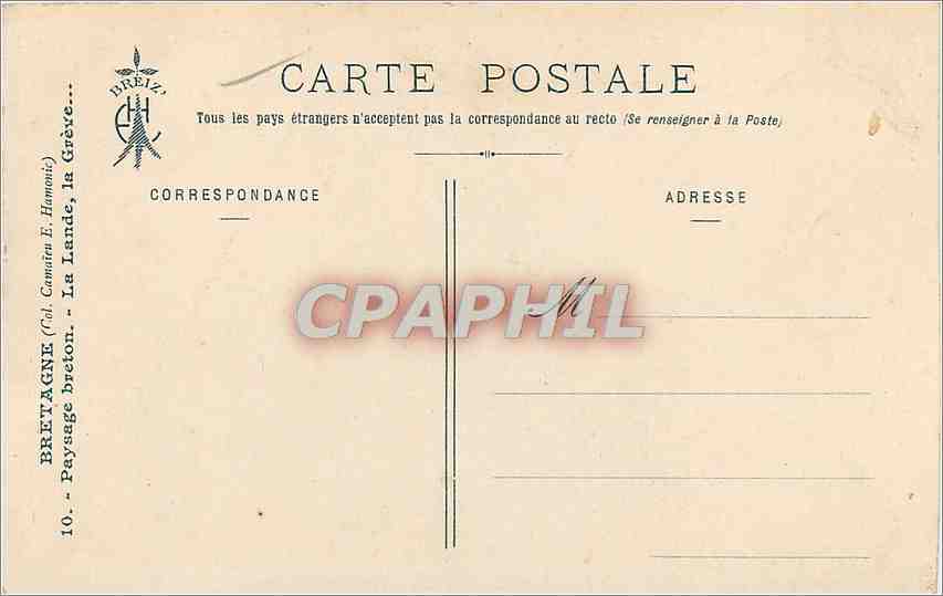 CPA Bretagne Paysage breton La Lande la Grere  — Back