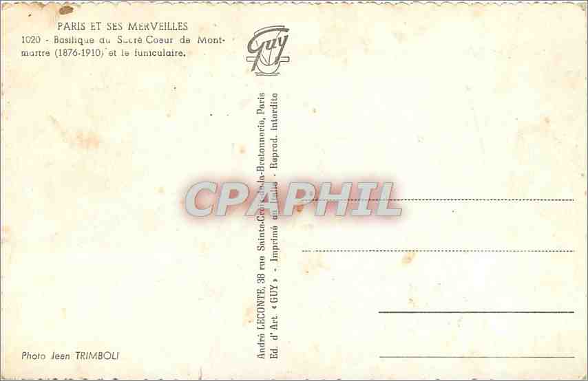 CPM Paris et ses Merveilles Basilique du Sacre Coeur de Mont Mitre et le Funiculaire  — Rückseite