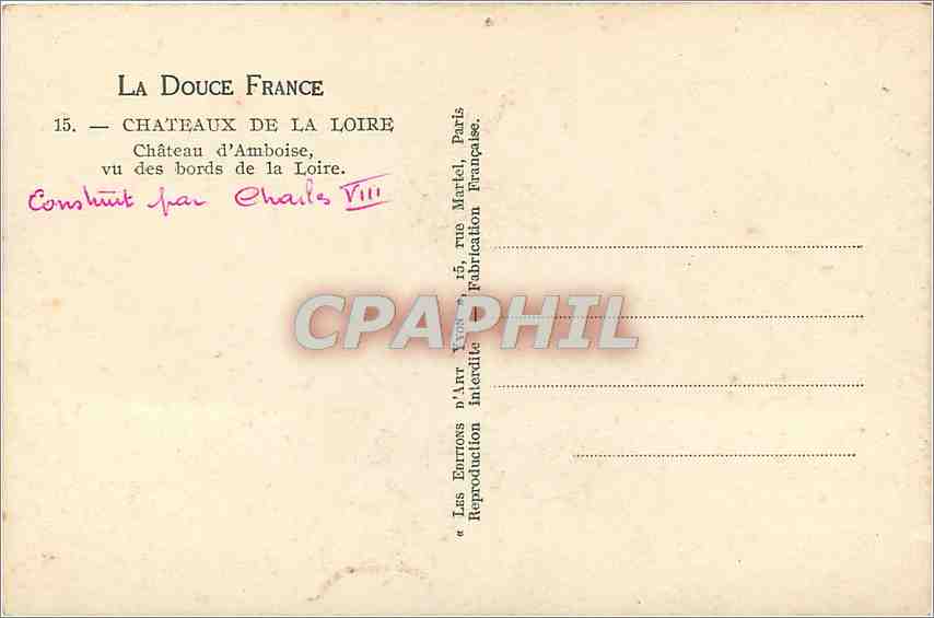 CPM Chateaux de la Loire Chateau d'Amboise vu des bords de la Loire  — Rückseite