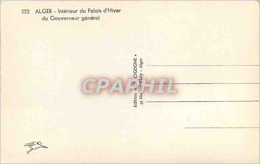 CPA Alger Interieur du Palais d'Hiver du Gouverneur general  — Rückseite