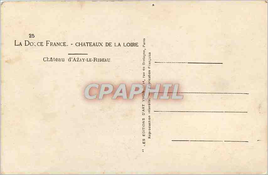 CPA La Douce France Chateaux de la Loire Chateau d'Azay le Rideau  — Verso