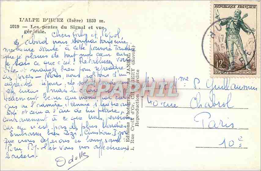 CPM L'Alpe d'Huez Isere Les pentes du Signal et vue generale  — Rückseite