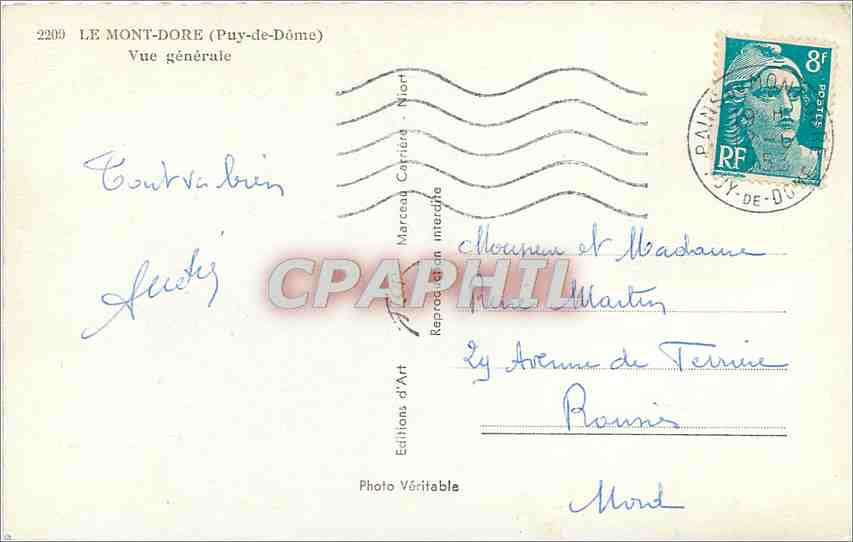 CPA Le Mont Dore Puy de Dome Vue generale  — Verso