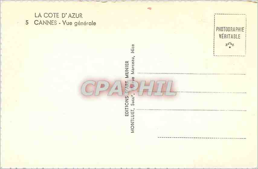 CPA La Cote d'Azur Cannes Vue generale Bateaux — Verso
