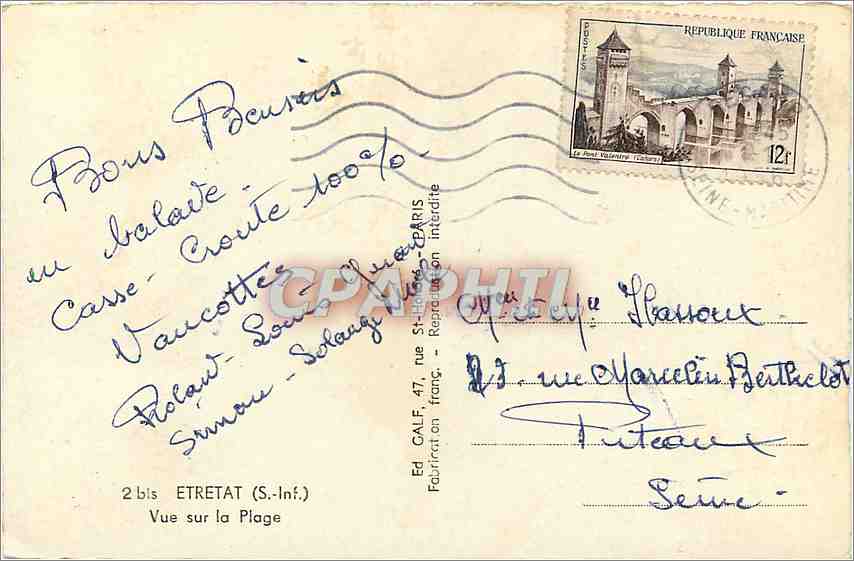 CPM Etretat S Inf Vue sur la Plage  — Verso