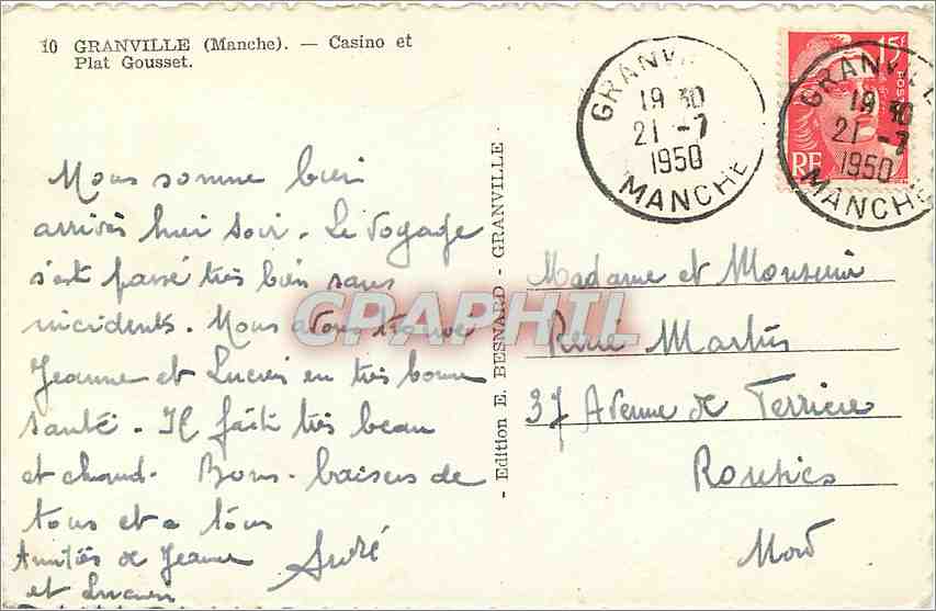 Granville (Manche) — Casino et Plat Gousset — Édition E. Besnald — Rückseite