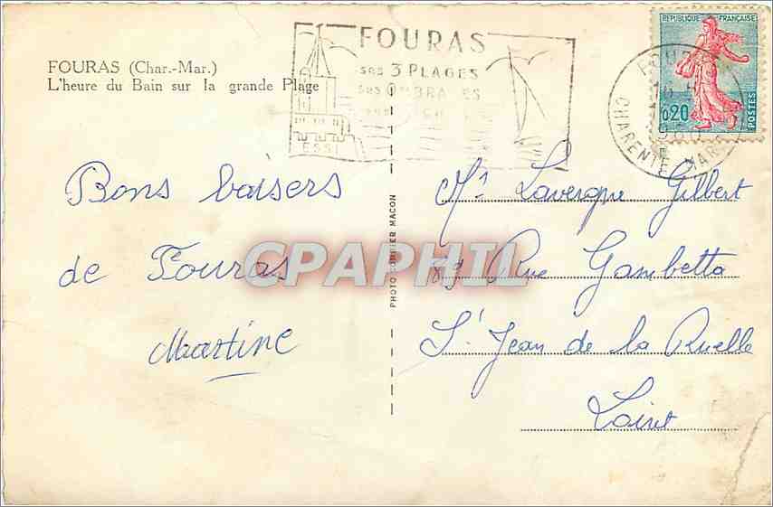CPA Fouras Char Mar L'heure du Bain sur la grande Plage  — Verso
