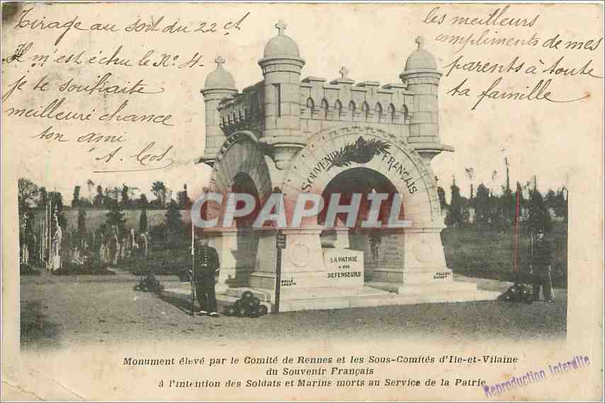 CPA Monument eleve par le Comite de Rennes et les Sous Comites d'Ile et Vilaine du Souvenir Francais