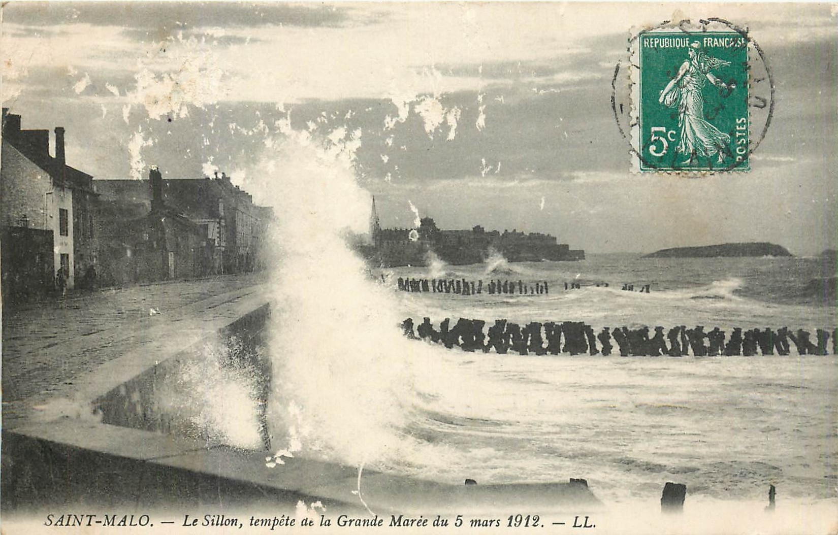 Saint-Malo — Le Sillon, tempête de la Grande Marée du 5 mars 1912 — LL.
