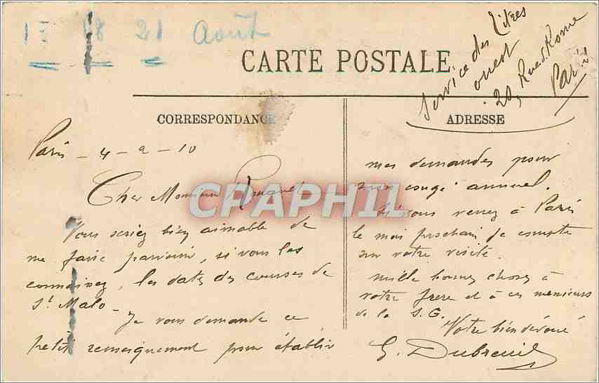CPA Inondations de Paris Les Pontonniers au Cours de Reine  — Verso