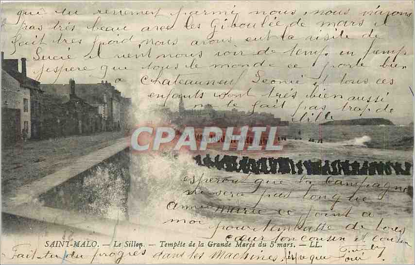 Saint-Malo — Le Sillon — Tempête de la Grande Marée du 5 mars — LL