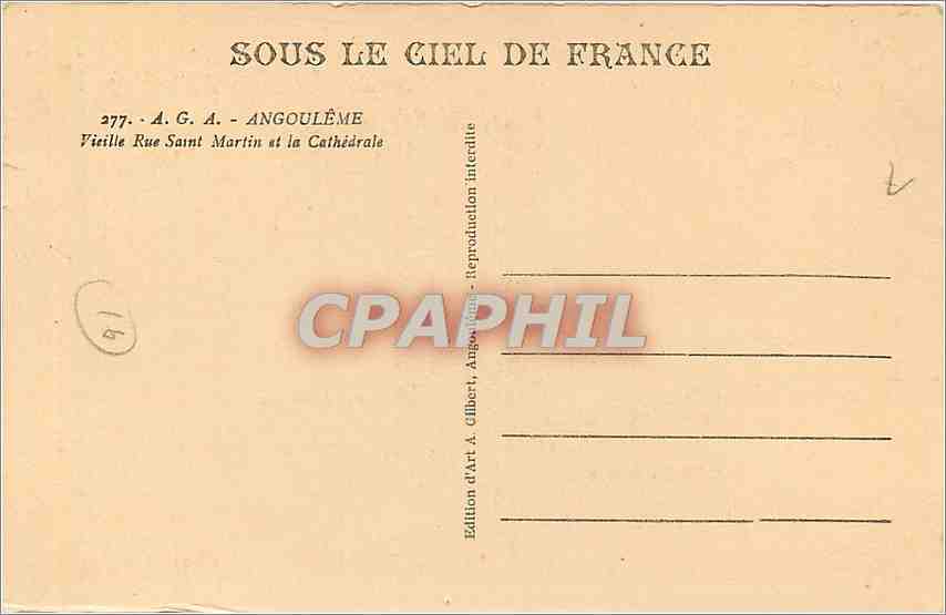 CPA Angouleme Vieille Rue Saint Martin et la Cathedrale  — Verso