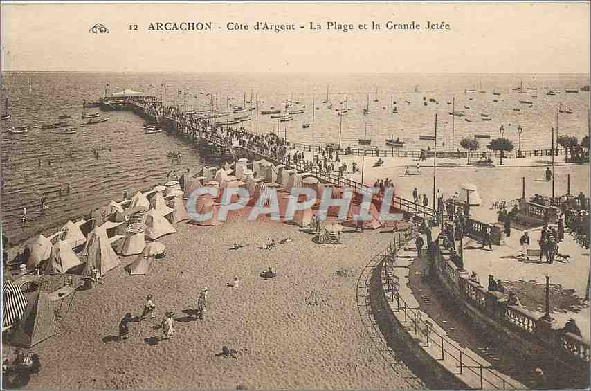CPA Arcachon Cote d'Argent La Plage et la Grande Jetee 