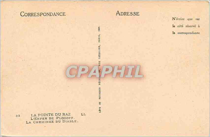 CPA La Pointe du Raz L'Enfer de Plogoff La Cheminee du Diable  — Rückseite