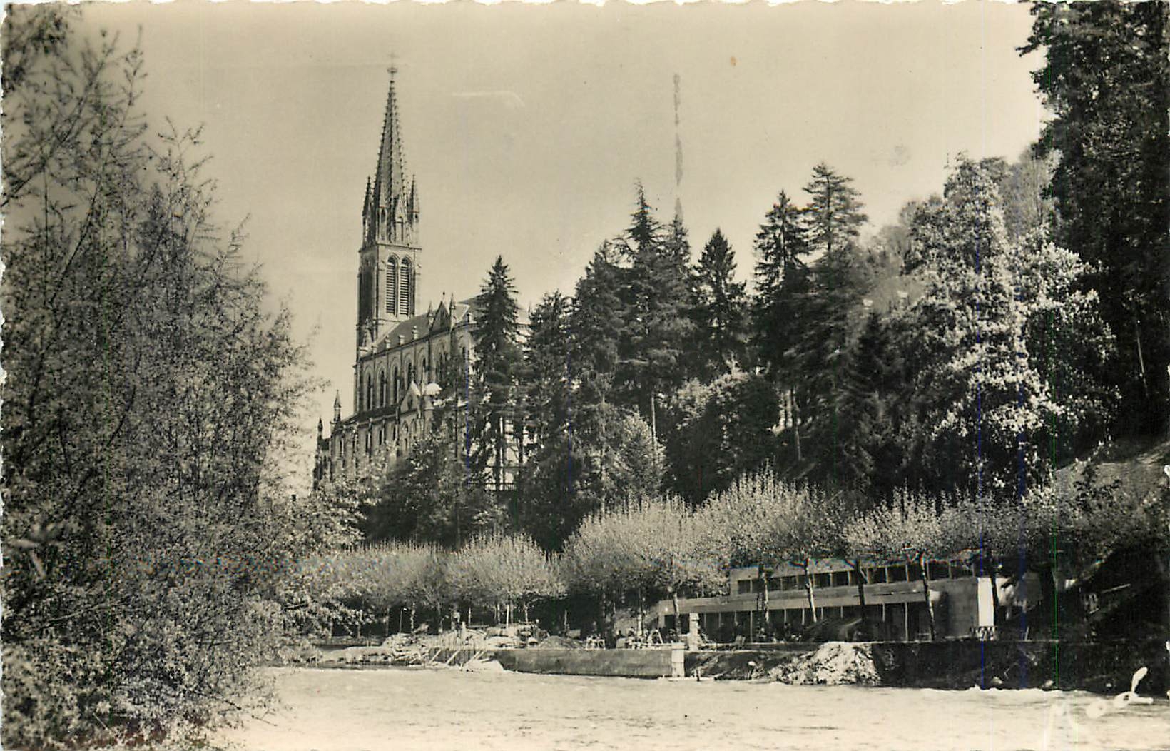 CPM Lourdes HP Les Piscines la Basilique et le Gave 